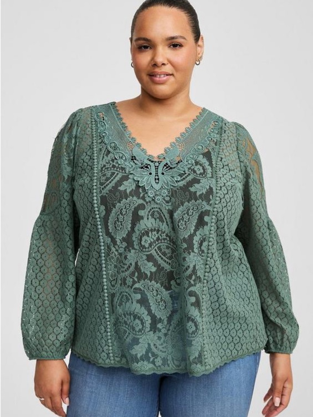 torrid Sage Green Lace V-Neck Blouse